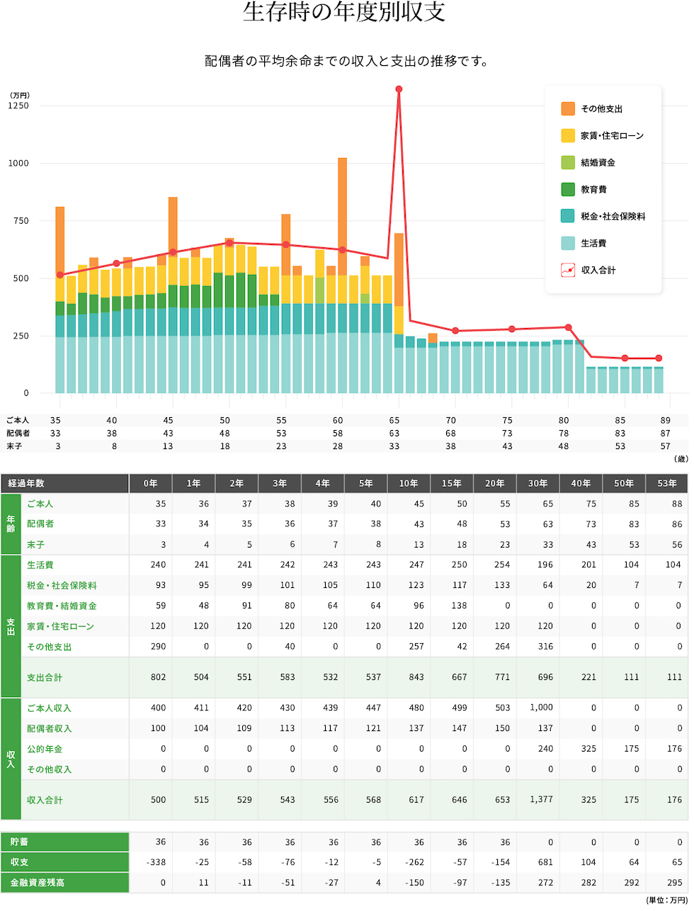 生存時の年度別収支